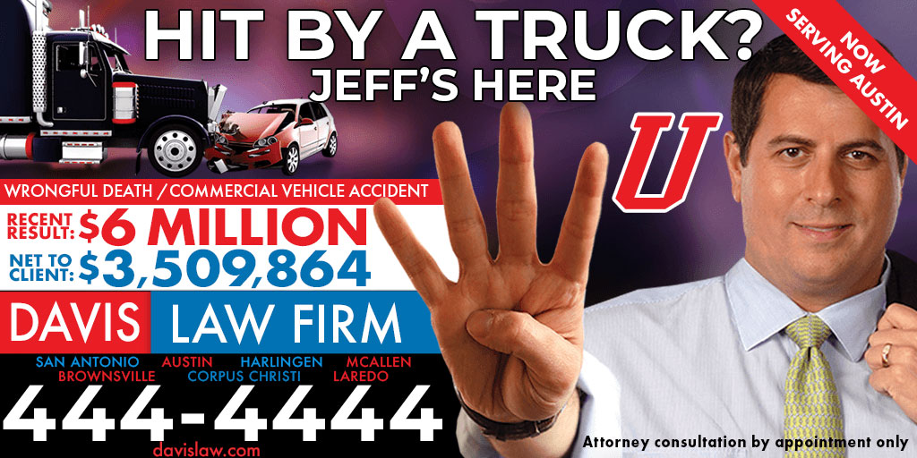 Hit by a truck? Jeff's here 4 U. Davis Law Firm, 444-4444